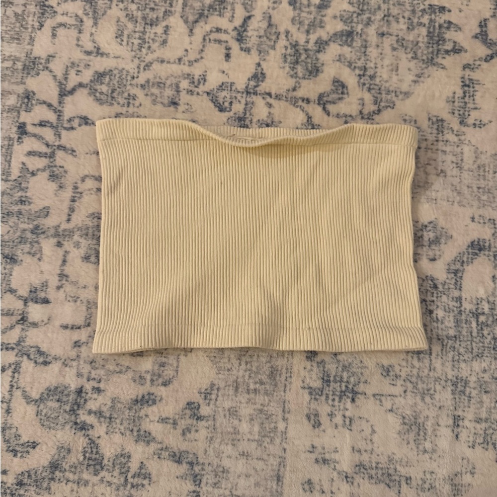 Free People Cream Ribbed Crop Top